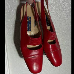 Vintage Joel Parker Red Leather Slingback Heels Made in Italy 7.5
